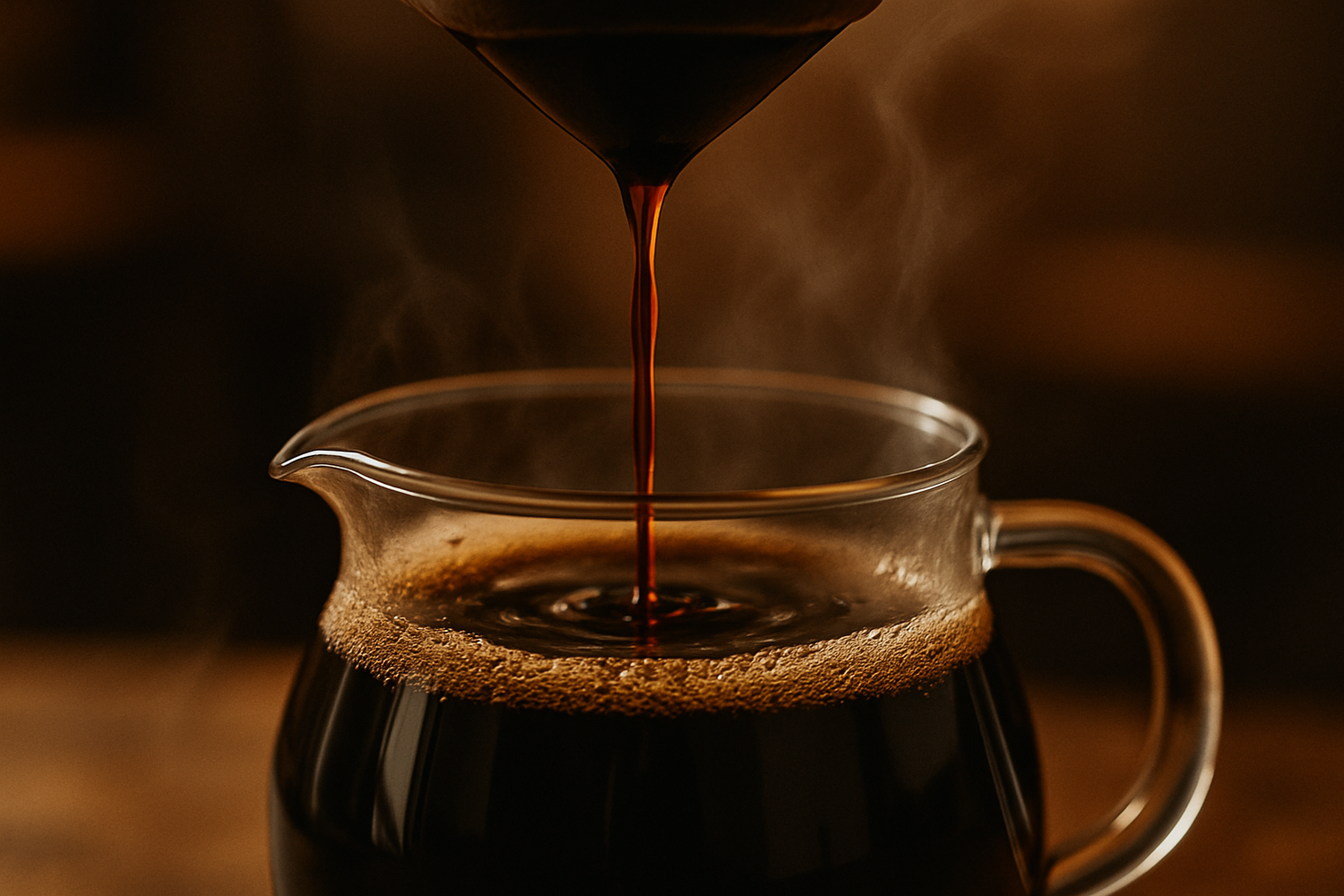Black coffee dripping into coffee pot
